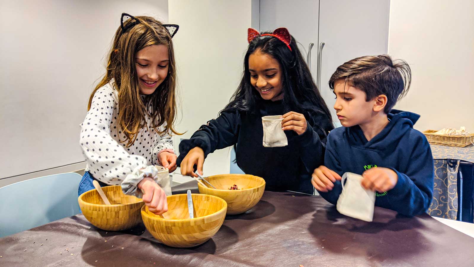 Children making pommander bags at the Mary Rose Museum